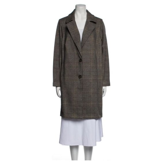 Avec Les Filles Jackets & Blazers - AVEC LES FILLES Sz M Women's Brown Plaid Print Long Pea Coat